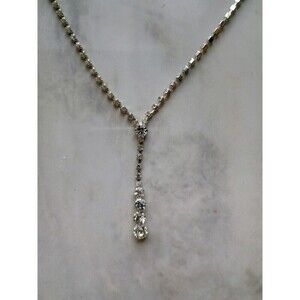 Clear Rhinestone Y Silver Tone Chain Necklace